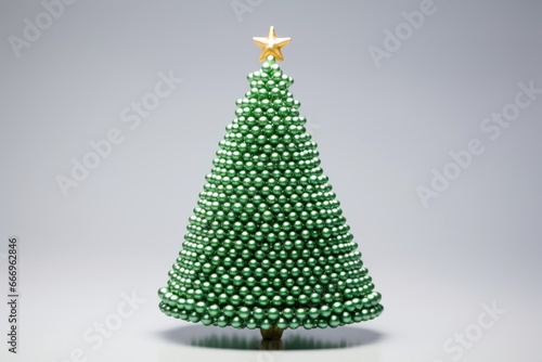 Christmas tree made of New Year's balls, banner with place for text