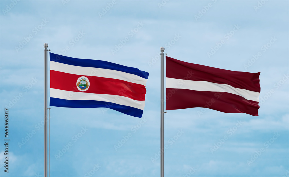 Latvia and Costa Rico flags, country relationship concept