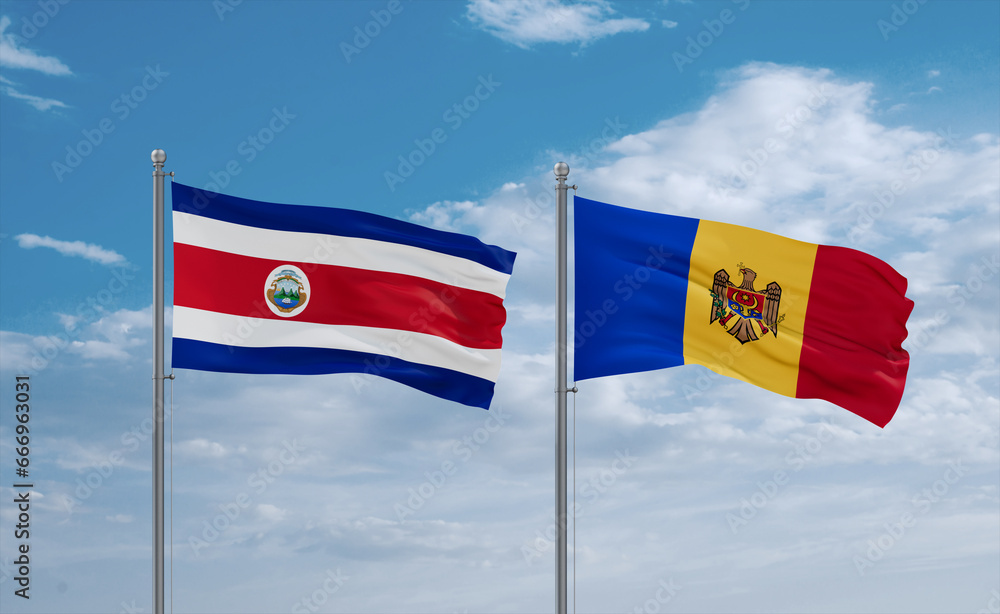 Naklejka premium Moldova and Costa Rico flags, country relationship concept