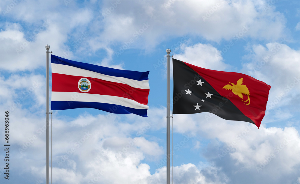 Papua New Guinea and Costa Rico flags, country relationship concept Papua New Guinea and Costa Rico flags, country relationship concept