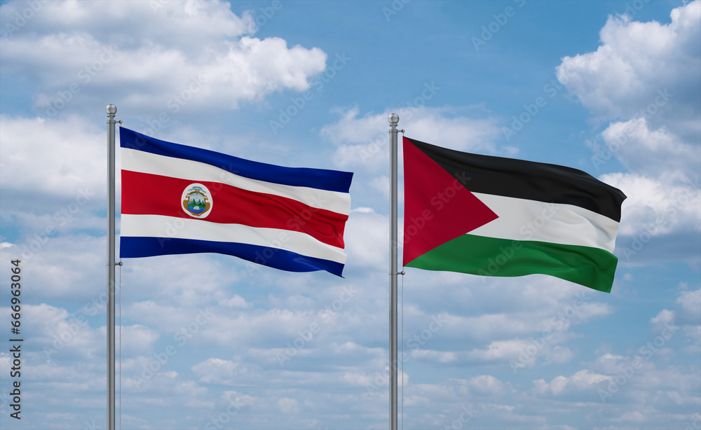 Palestine and Costa Rico flags, country relationship concept Palestine and Costa Rico flags, country relationship concept