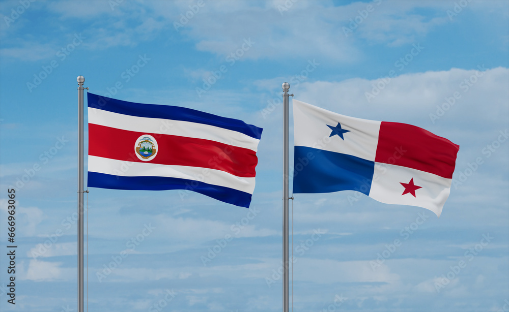 Panama and Costa Rico flags, country relationship concept Panama and Costa Rico flags, country relationship concept