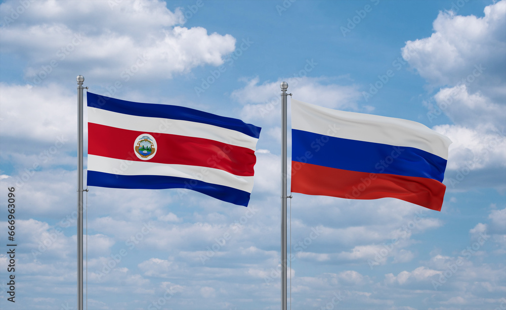 Russia and Costa Rico flags, country relationship concept Russia and Costa Rico flags, country relationship concept