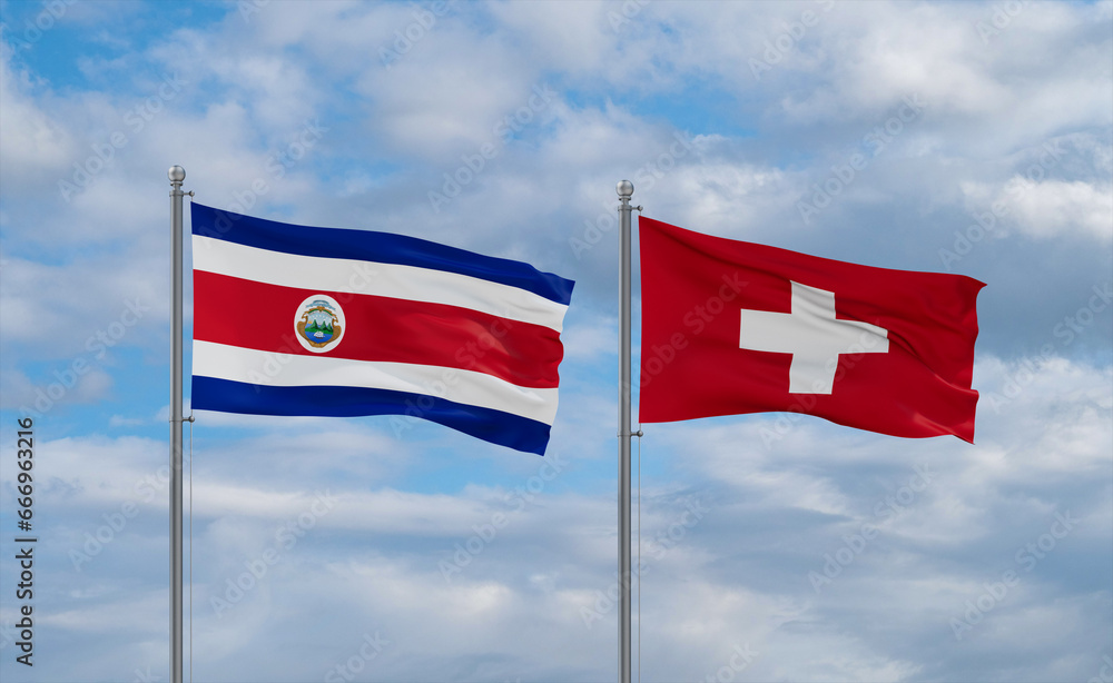 Switzerland and Costa Rico flags, country relationship concept