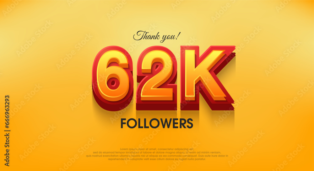 Thank you 62k followers 3d design, vector background thank you.