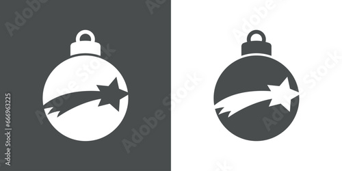 Tiempo de Navidad. Logo con silueta de bola de navidad con estrella fugaz navideña de Belén para su uso en invitaciones y felicitaciones