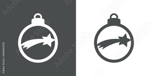 Tiempo de Navidad. Logo con silueta de bola de navidad con estrella fugaz navideña de Belén para su uso en invitaciones y felicitaciones