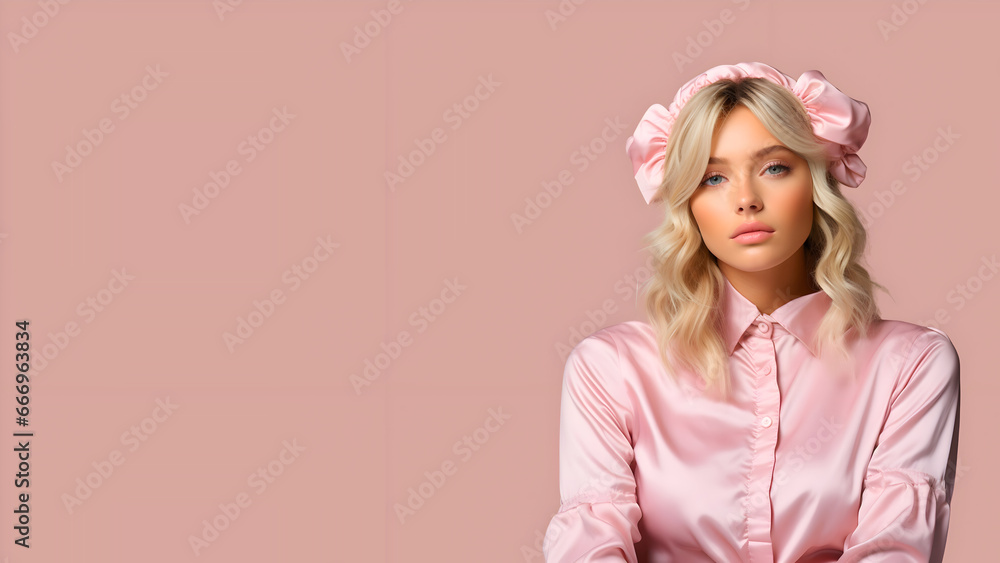 portrait of a woman, woman wearing pajamas and sleeping wear, banner with copyspace, Pretty Woman in Cute Pajamas Strikes Playful Pose with Pillow - Upper Body Portrait on Pastel Background portrait of a woman, woman wearing pajamas and sleeping wear, banner with copyspace, Pretty Woman in Cute Pajamas Strikes Playful Pose with Pillow - Upper Body Portrait on Pastel Background