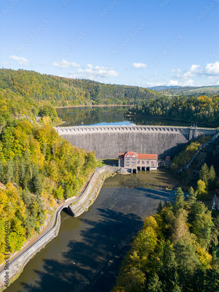 Old hydroelectric power plant with a dam in the Bobr River Valley near Jelenia Góra
