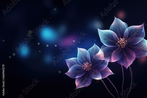 Night Blossoms  Glowing Flowers Illuminated by Night Lights  Set Against a Mysterious Floral Background
