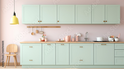 Pastel colored interior kitchen mockup © Cybonad