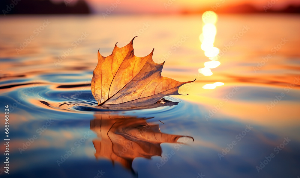 Herbstblatt schwimmt auf dem Wasser Herbstblatt schwimmt auf dem Wasser