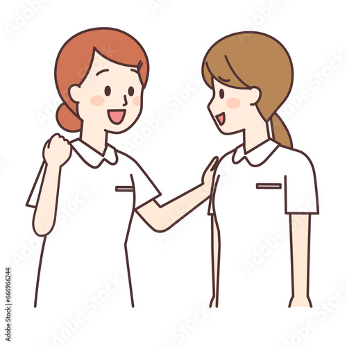 同僚からの励ましに笑顔でこたえる看護師