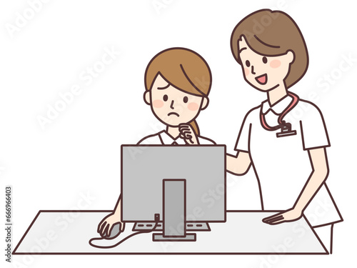 パソコン業務が苦手な看護師を励ます先輩