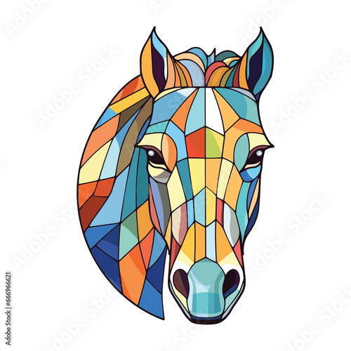 Horse Colorful Watercolor Stained Glass Cartoon Kawaii Clipart Animal Pet Illustration