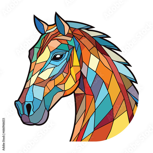 Horse Colorful Watercolor Stained Glass Cartoon Kawaii Clipart Animal Pet Illustration