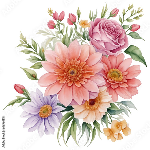 Watercolor vintage flower clip art isolated