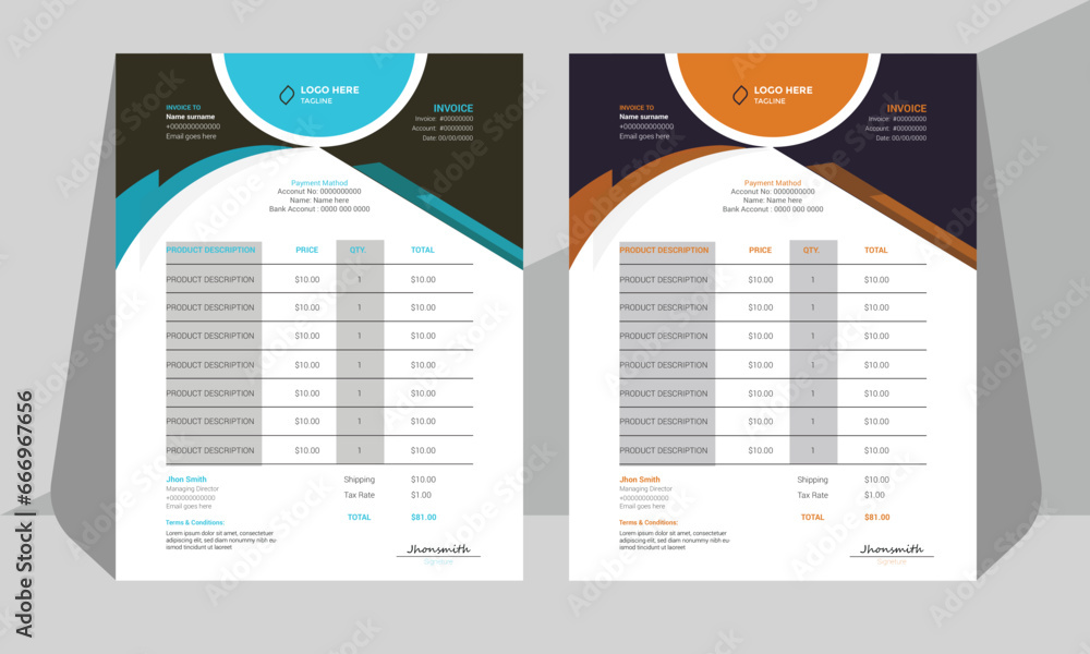 Modern Creative corporate invoice template Vector design for your business.

