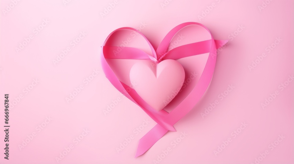 Pink ribbon and heart symbolizing love and strength