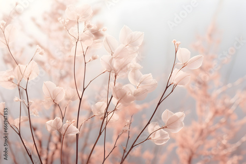 A pastel-toned silver woodland captured from the front at a low angle, featuring a subtle silhouette effect against the sky. The pastel colors add a soft and calming backdrop with minimal interference