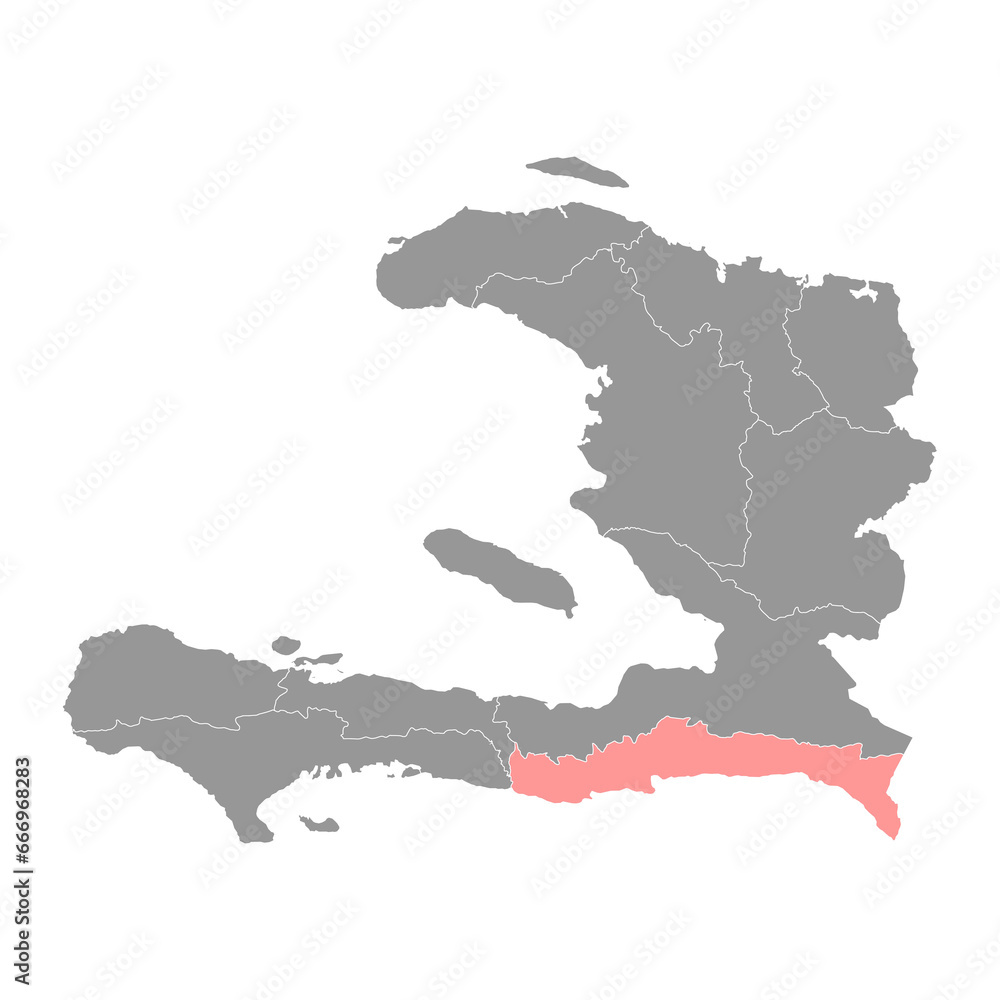 Sud Est department map, administrative division of Haiti. Vector illustration.