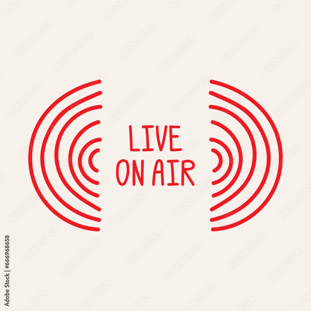 Live on air icon illustration. Hand drawn lettering with simple illustration for media, online stream music, broadcast, website, radio, podcast. Vector banner, poster design Live on air icon illustration. Hand drawn lettering with simple illustration for media, online stream music, broadcast, website, radio, podcast. Vector banner, poster design