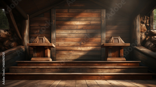 Wooden podium for advertise. © andranik123