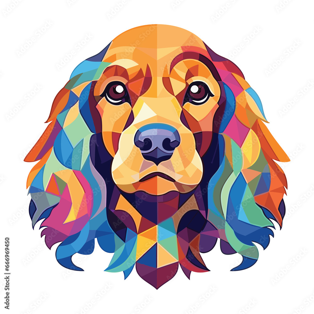 American Cocker Spaniel Dog Breed Colorful Watercolor Stained Glass Cartoon Kawaii Dog Illustration