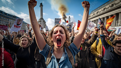 Environmental activists protesting for climate action in a city square