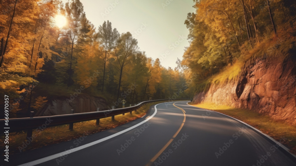 Fototapeta premium Road leading to autumn mountain scenery.