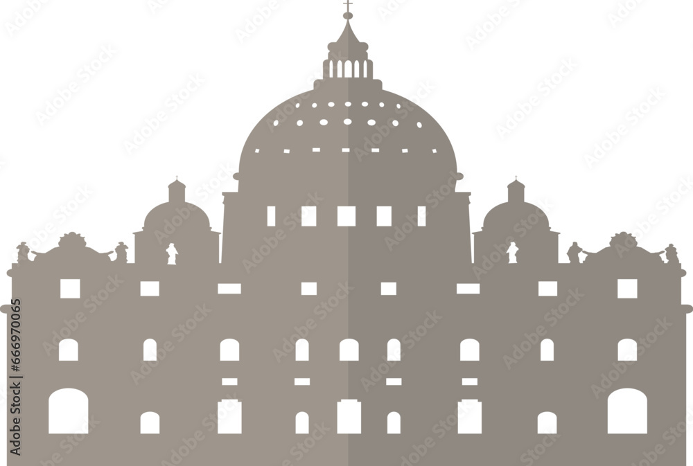 Simple gray flat drawing of the Vatican historical landmark monument of the ST. PETER'S BASILICA, VATICAN CITY