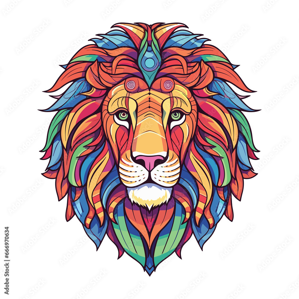Lion Colorful Watercolor Stained Glass Cartoon Kawaii Clipart Animal Pet Illustration