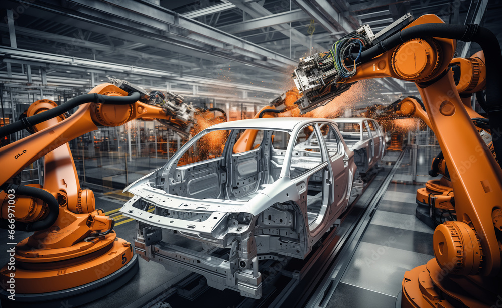 Factory Assembly Line Producing Modern Cars in High Volume. Factory Assembly Line Producing Modern Cars in High Volume.
