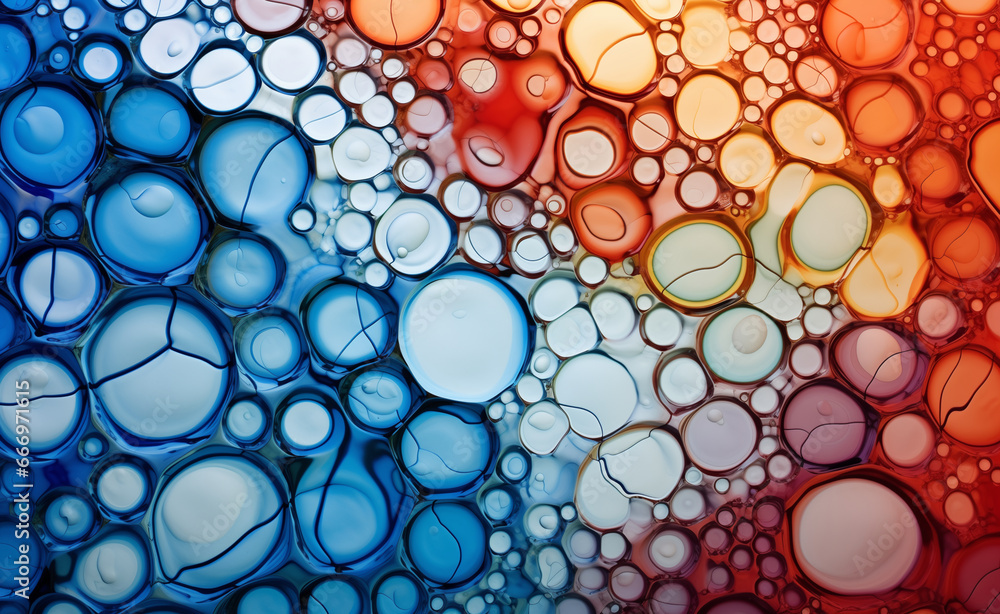 Colorful depiction of stem cells under the microscope's, vibrant hues and intricate patterns. Colorful depiction of stem cells under the microscope's, vibrant hues and intricate patterns.