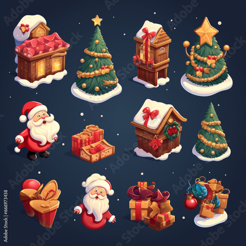 A set of Christmas icons in a flat design style