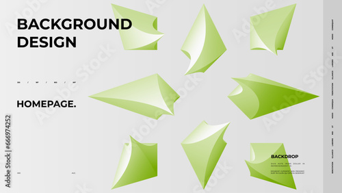 Abstract web page, homepage, landing page concept. Strict and discreet background. Type and polyhedral simple 3D shapes.	