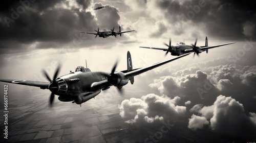 Print op canvas A vintage monochromatic photograph featuring Lancaster bombers used during the B