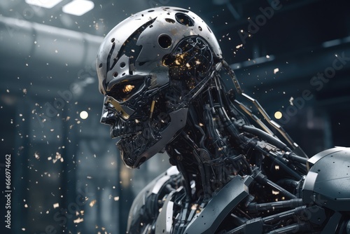 futuristic AI tech robotics destruction concept