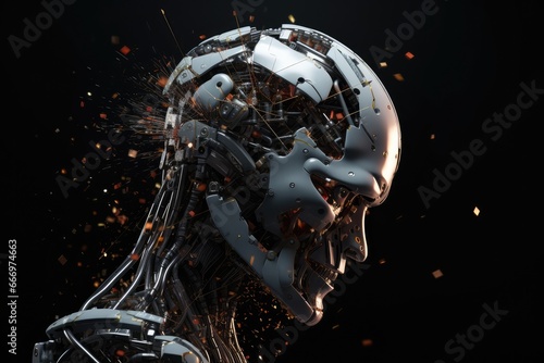 futuristic humanoid cyborg robotics destruction concept