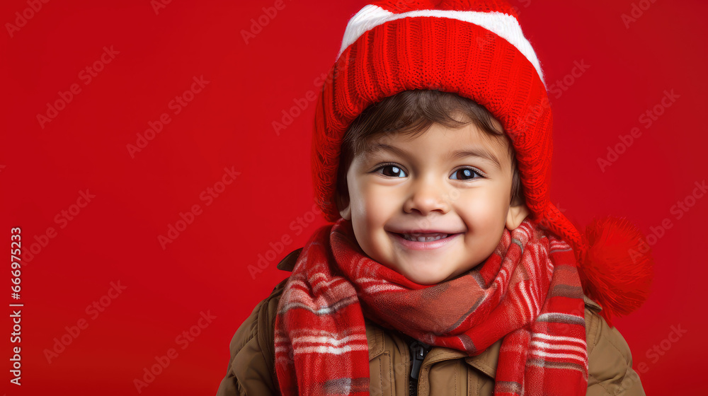 Little cute boy in Red Christmas Outfit with Candy: A blend of seasonal joy and sweet delight | Isolated with empty space for copy.