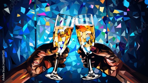 Abstract patterns of a wedding toast and clinking glasses