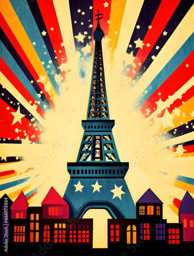 Abstract festive christmas poster with eiffel tower