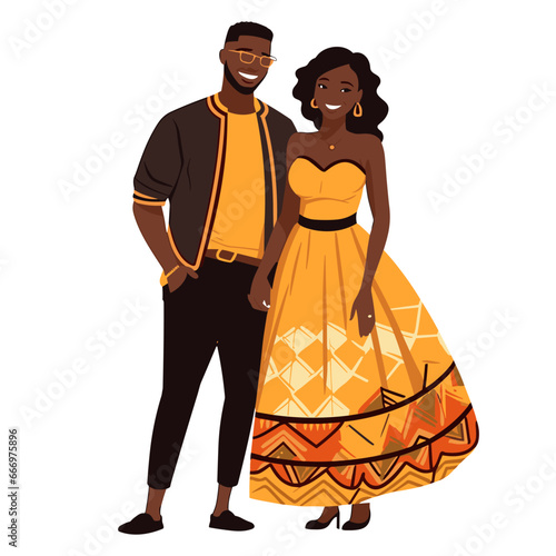 African couple hand-drawn comic illustration. African couple. Vector doodle style cartoon illustration. ai generative