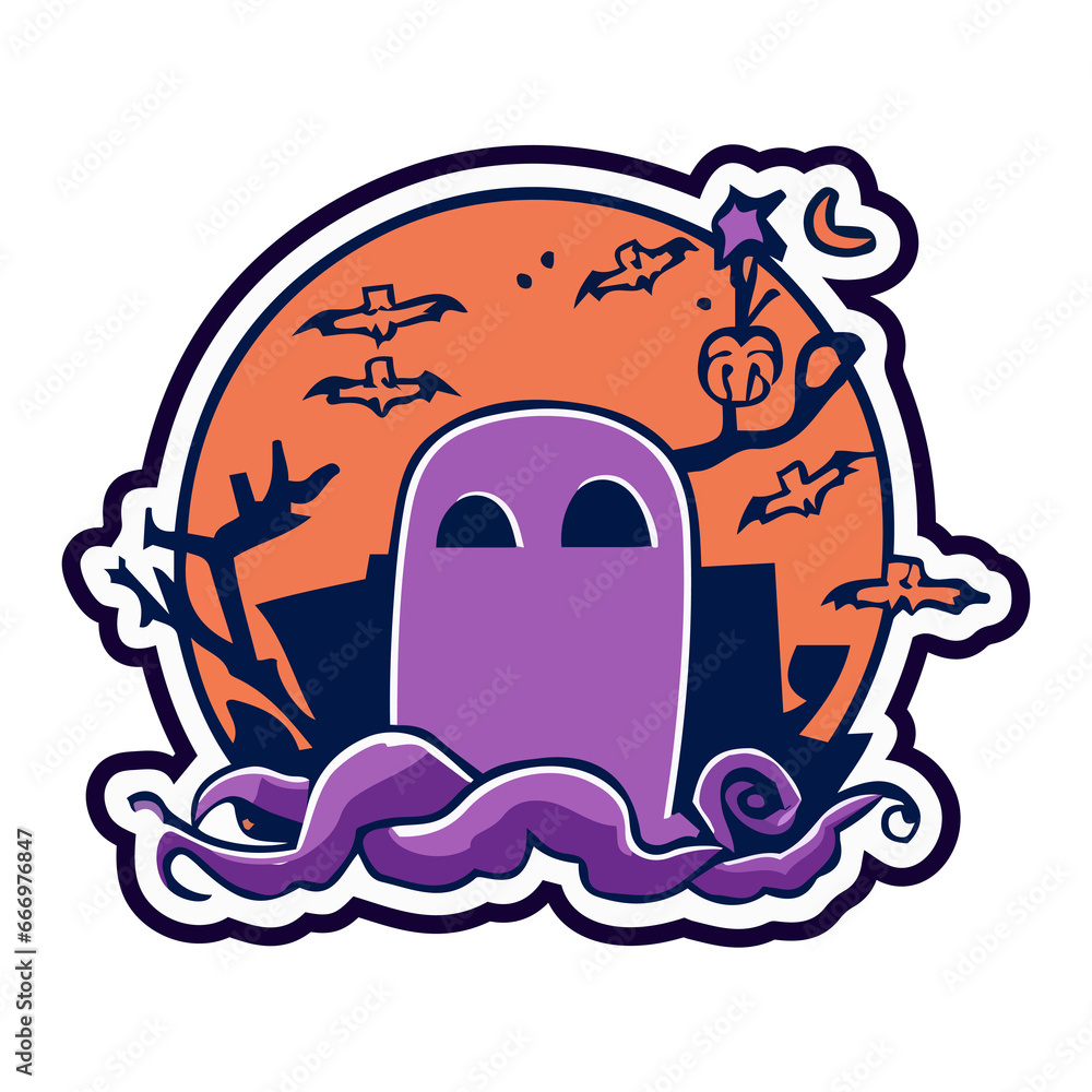 Obraz premium Halloween cartoon stickers bold lines spooky funny ai generative