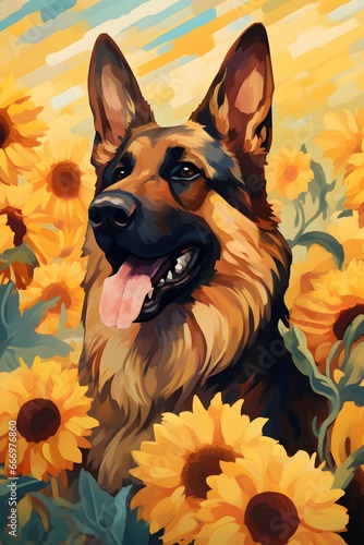 Wallpaper Mural German Shepherdsurrounded by a sunflower field Torontodigital.ca