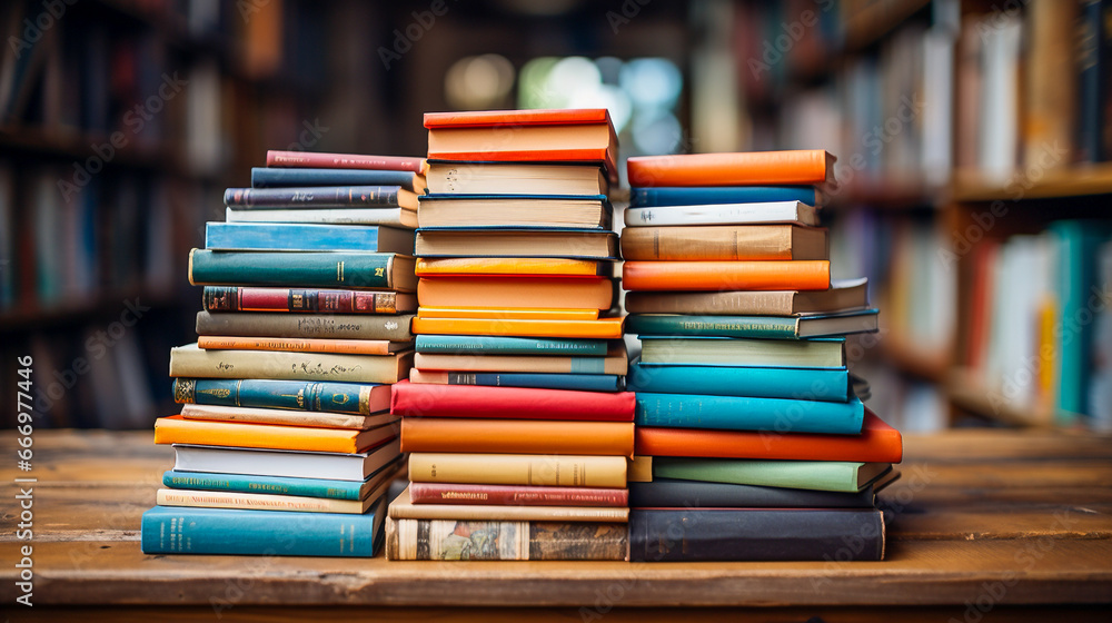 stack of old colorful books in the library stack of old colorful books in the library