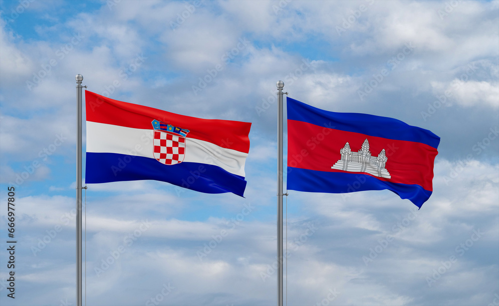 Cambodia and Croatia flags, country relationship concept Cambodia and Croatia flags, country relationship concept