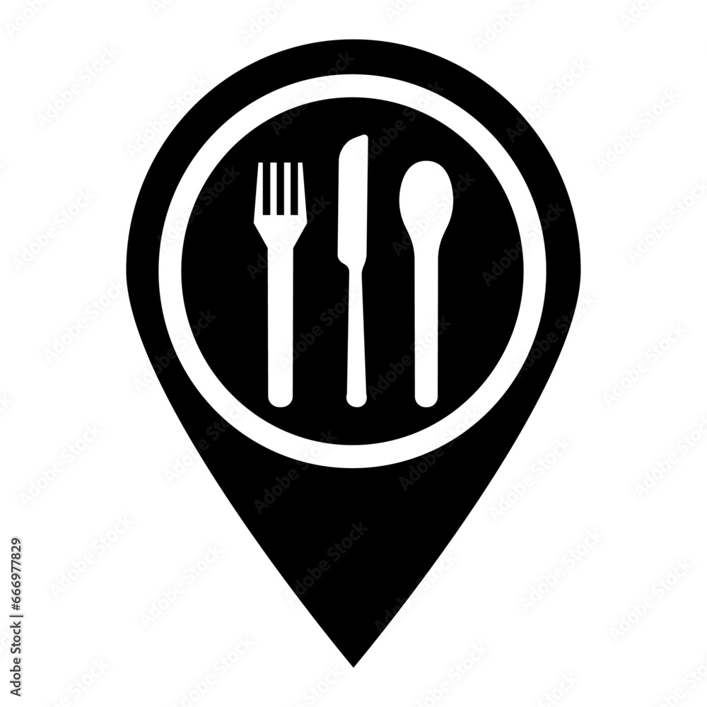 Restaurant location icon. Fork, Knife and Spoon icon. Restaurant location icon. Fork, Knife and Spoon icon.