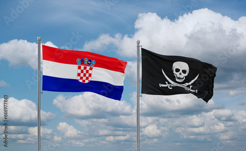 фотографія Pirate and Croatia flags, country relationship concept