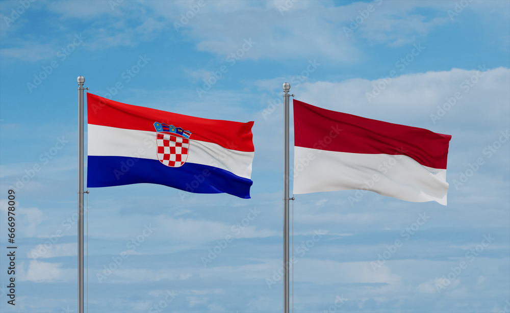 Indonesia and Croatia flags, country relationship concept Indonesia and Croatia flags, country relationship concept